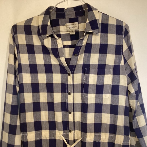 G.H. Bass Co Blue & White Checked Long Sleeve Shirt Dress Womens size medium - Picture 2 of 9